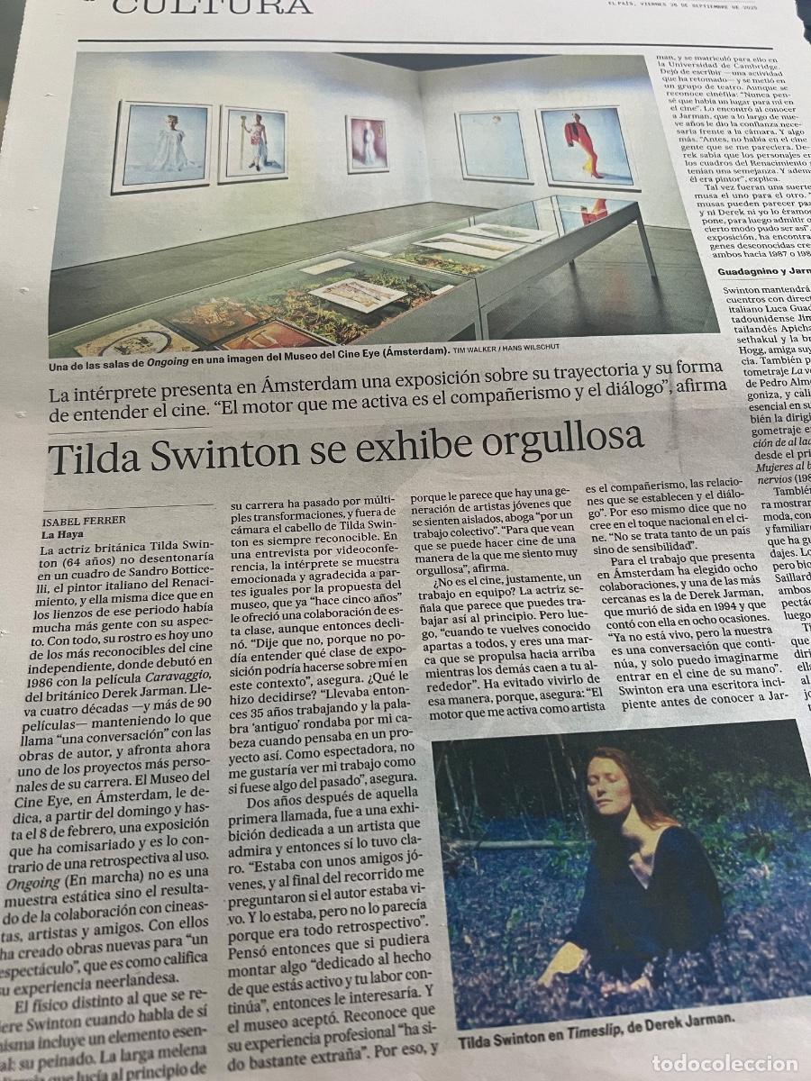 Coleccionismo de peri&oacute;dico El Pa&iacute;s: Art&iacute;culo de prensa sobre TILDA SWINTON. ACTRIC HOLLYWOOD ALMOD&Oacute;VAR ARTE