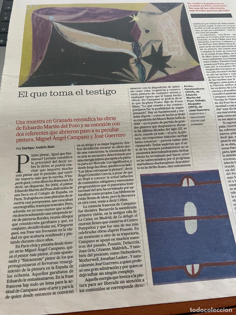 Coleccionismo de peri&oacute;dico El Pa&iacute;s: Art&iacute;culo de prensa sobre EDUARDO MART&Iacute;N DEL POZO. MIGUEL &Aacute;NGEL CAMPANO. JOS&Eacute; GUERRERO ARTE LE D&Eacute;LUGE
