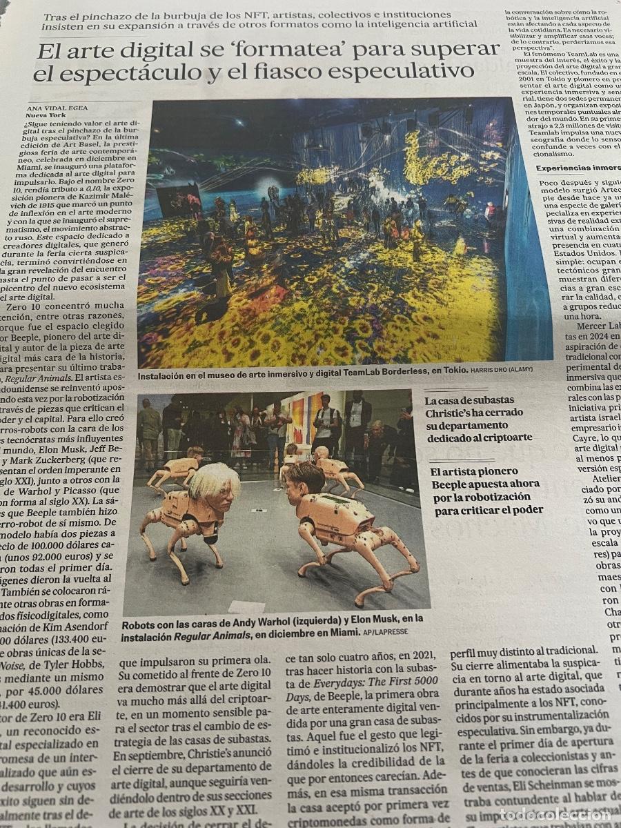 Coleccionismo de peri&oacute;dico El Pa&iacute;s: Art&iacute;culo de prensa sobre ARTE DIGITAL NFT ART BASEL ZERO 10 ELI SCHEINMAN
