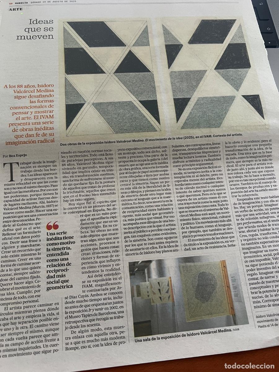 Coleccionismo de peri&oacute;dico El Pa&iacute;s: Art&iacute;culo prensa sobre ISIDORO VALC&Aacute;RCEL MEDINA. ARTE CONTEMPOR&Aacute;NEO EL MOVIMIENTO DE LA IDEA