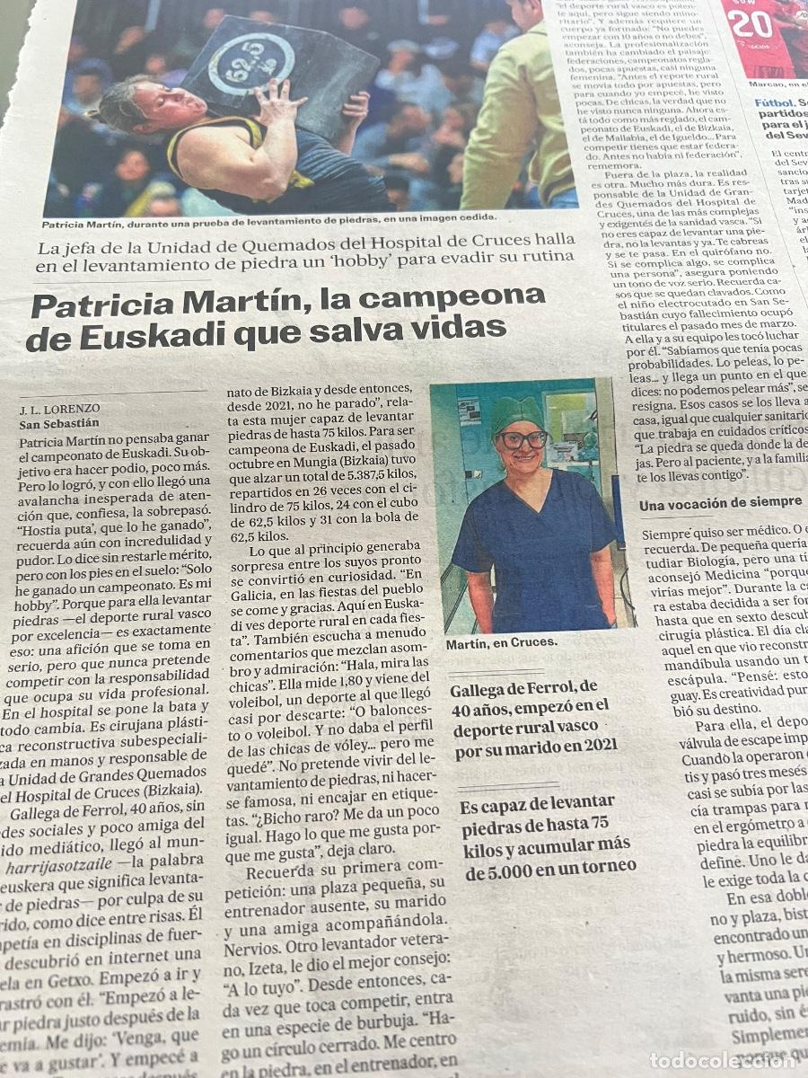 Coleccionismo de peri&oacute;dico El Pa&iacute;s: Art&iacute;culo prensa sobre PATRICIA MART&Iacute;N LEVANTAMIENTO DE PIEDRAS EUSKADI DEPORTE RURAL VASCO