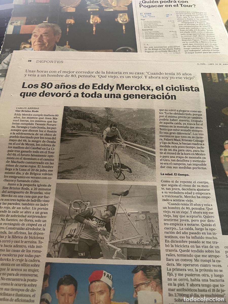 Coleccionismo de peri&oacute;dico El Pa&iacute;s: Art&iacute;culo prensa sobre EDDY MERCKX. CICLISMO. TOUR DE FRANCIA