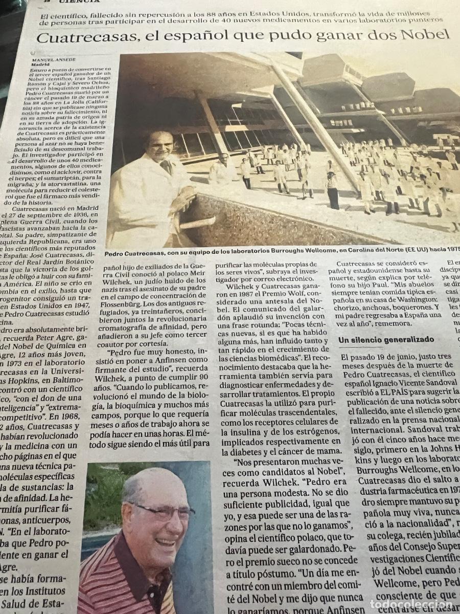 Coleccionismo de peri&oacute;dico El Pa&iacute;s: Art&iacute;culo prensa sobre PEDRO CUATRECADAS DESARROLLO M&Eacute;DICO INVESTIGACI&Oacute;N