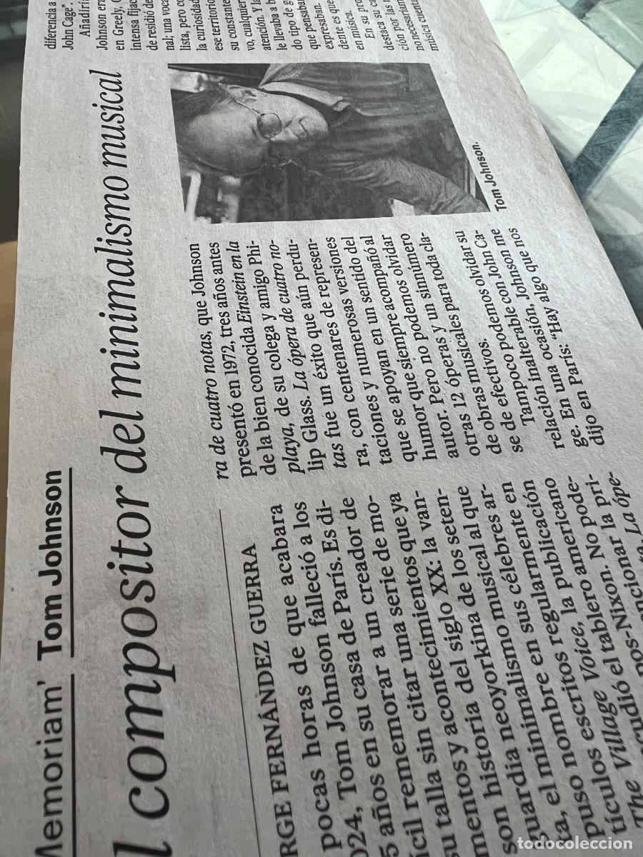 Coleccionismo de peri&oacute;dico El Pa&iacute;s: Art&iacute;culo prensa sobre TOM JOHNSON. MINIMALISMO MUSICAL