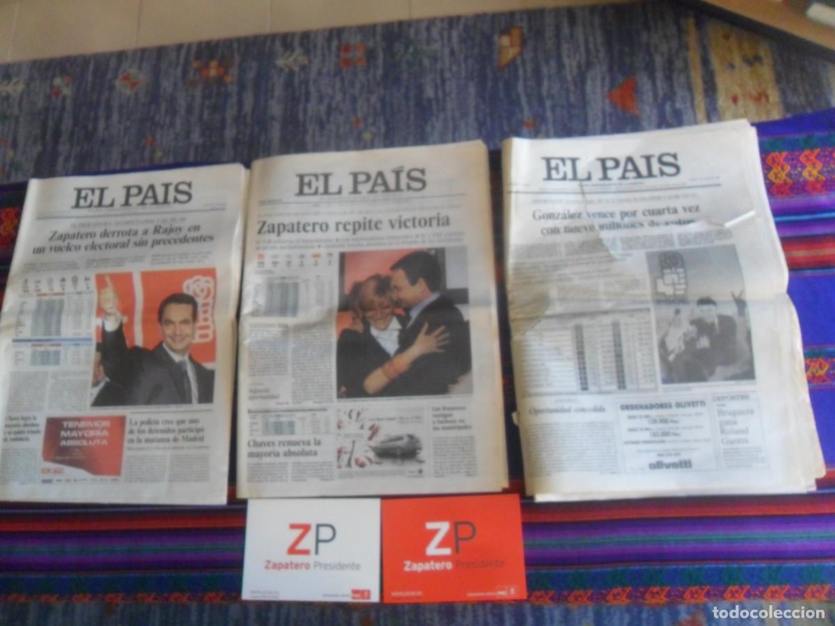 Coleccionismo de peri&oacute;dico El Pa&iacute;s: 3 DIARIO EL PA&Iacute;S VICTORIAS ELECTORALES PSOE GONZ&Aacute;LEZ ZAPATERO 2 POSTAL. REGALO L&Aacute;MINA N&ordm; 1 6 ITEMS
