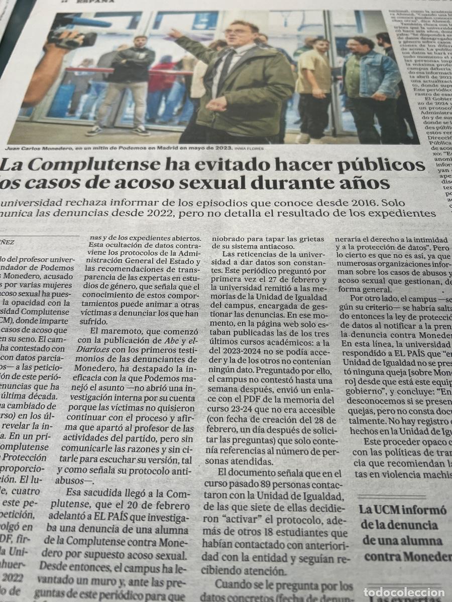Coleccionismo de peri&oacute;dico El Pa&iacute;s: JUAN CARLOS MONEDERO. PRESUNTO ACOSO SEXUAL MACHISMO FEMINISMO