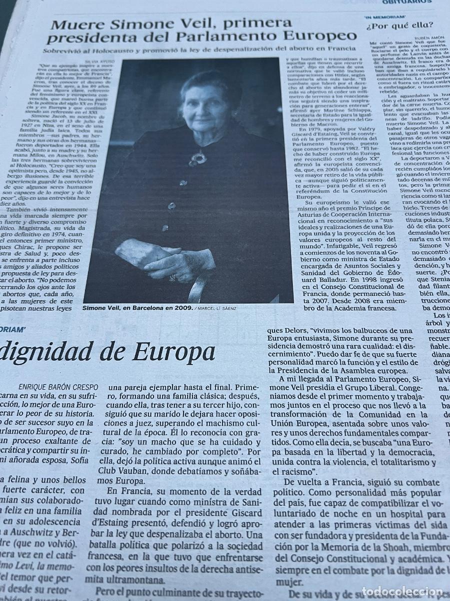 Coleccionismo de peri&oacute;dico El Pa&iacute;s: SIMONE VEIL. FEMINISMO. HOLOCAUSTO DESPENALIZACI&Oacute;N DEL ABORTO PARLAMENTO EUROPEO.....