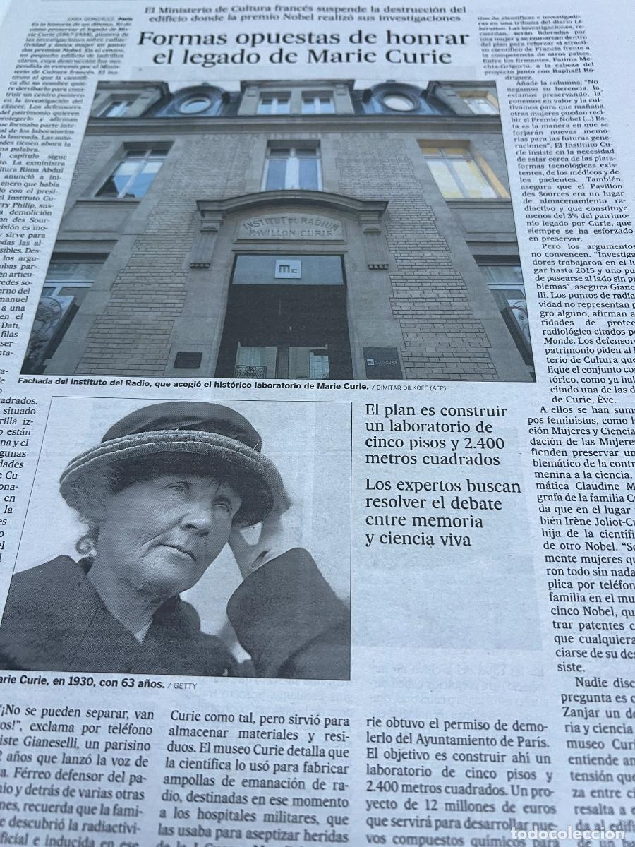 Coleccionismo de peri&oacute;dico El Pa&iacute;s: Art&iacute;culo prensa sobre MARIE CURIE. PREMIO NOBEL