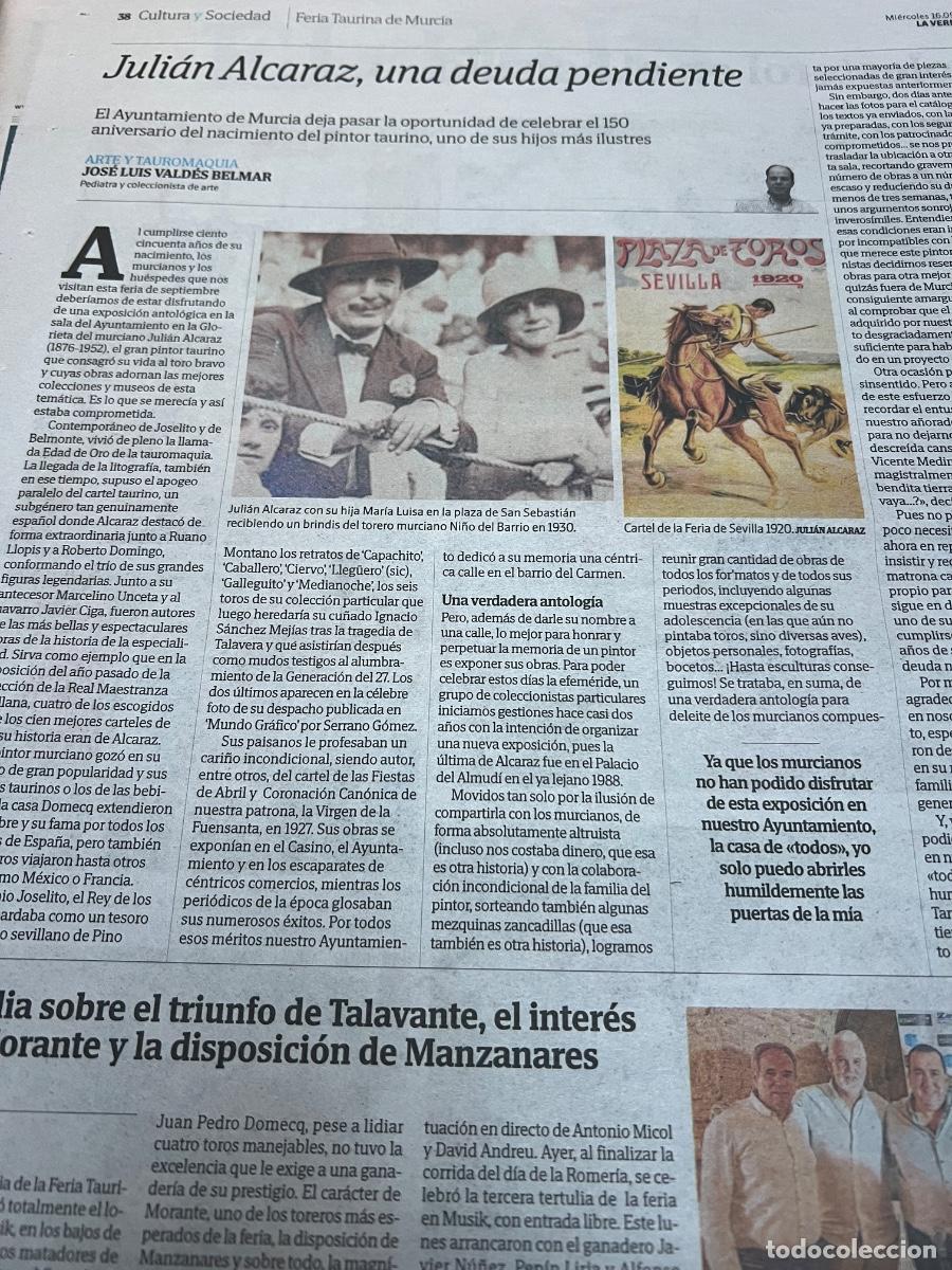 Collectionnisme de Journal El Pa&iacute;s: Art&iacute;culo sobre JULI&Aacute;N ALCARAZ. Pintor taurino de Murcia