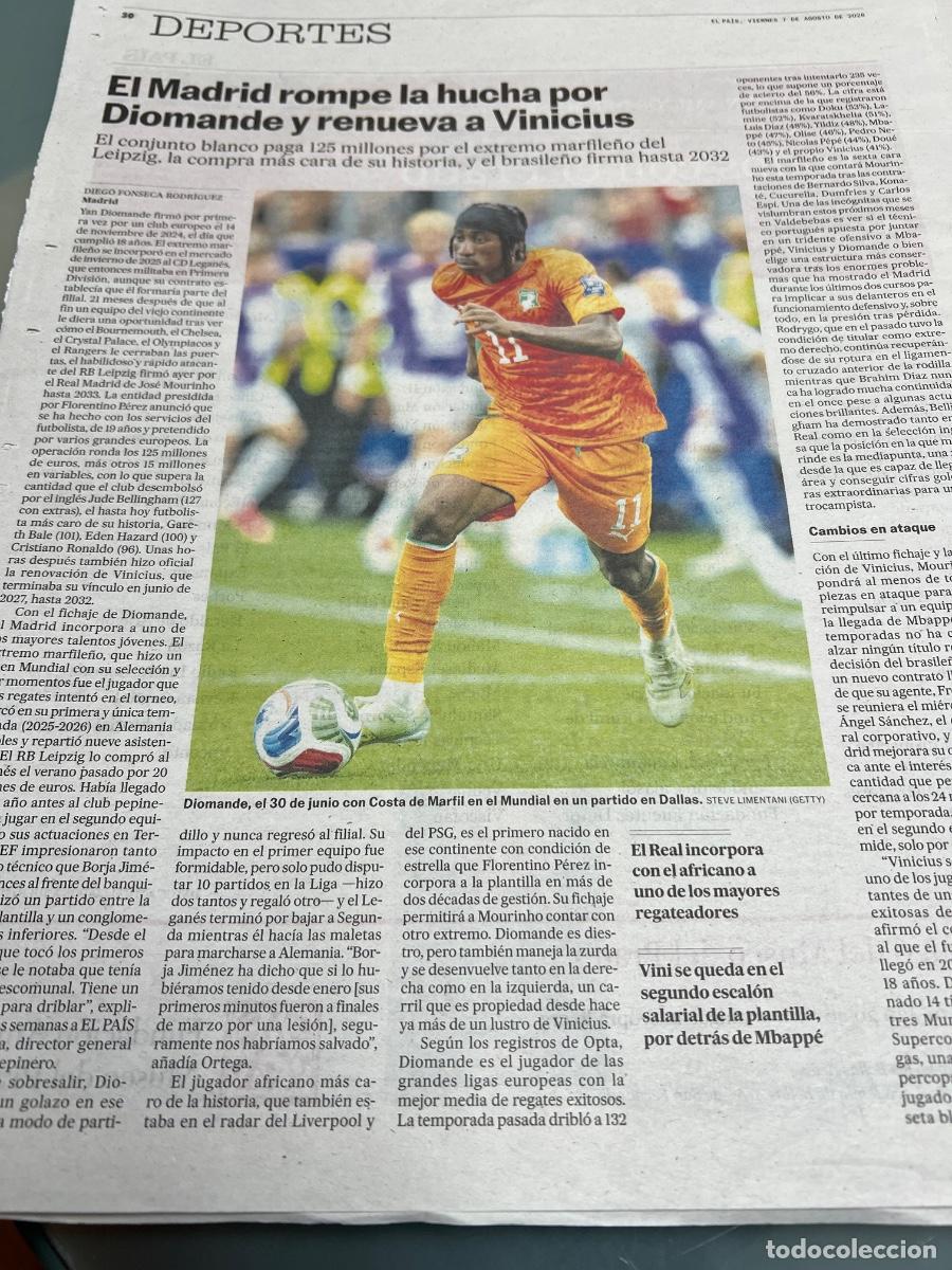 Collectionnisme de Journal El Pa&iacute;s: DIOMANDE FUTBOLISTA REAL MADRID. F&Uacute;TBOL