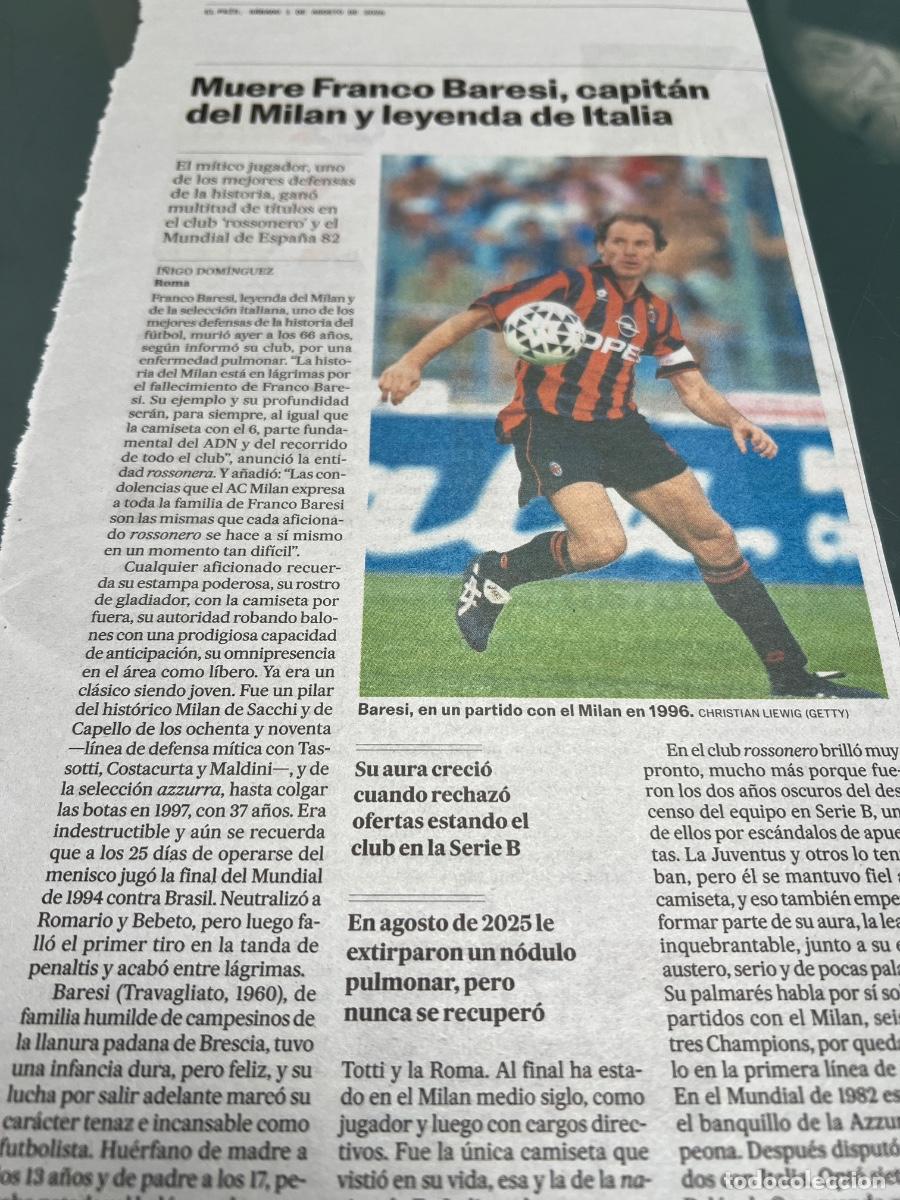 Coleccionismo de peri&oacute;dico El Pa&iacute;s: FRANCO BARESI. FUTBOLISTA MIL&Aacute;N. F&Uacute;TBOL. SELECCI&Oacute;N ITALIANA. ROSSONERO