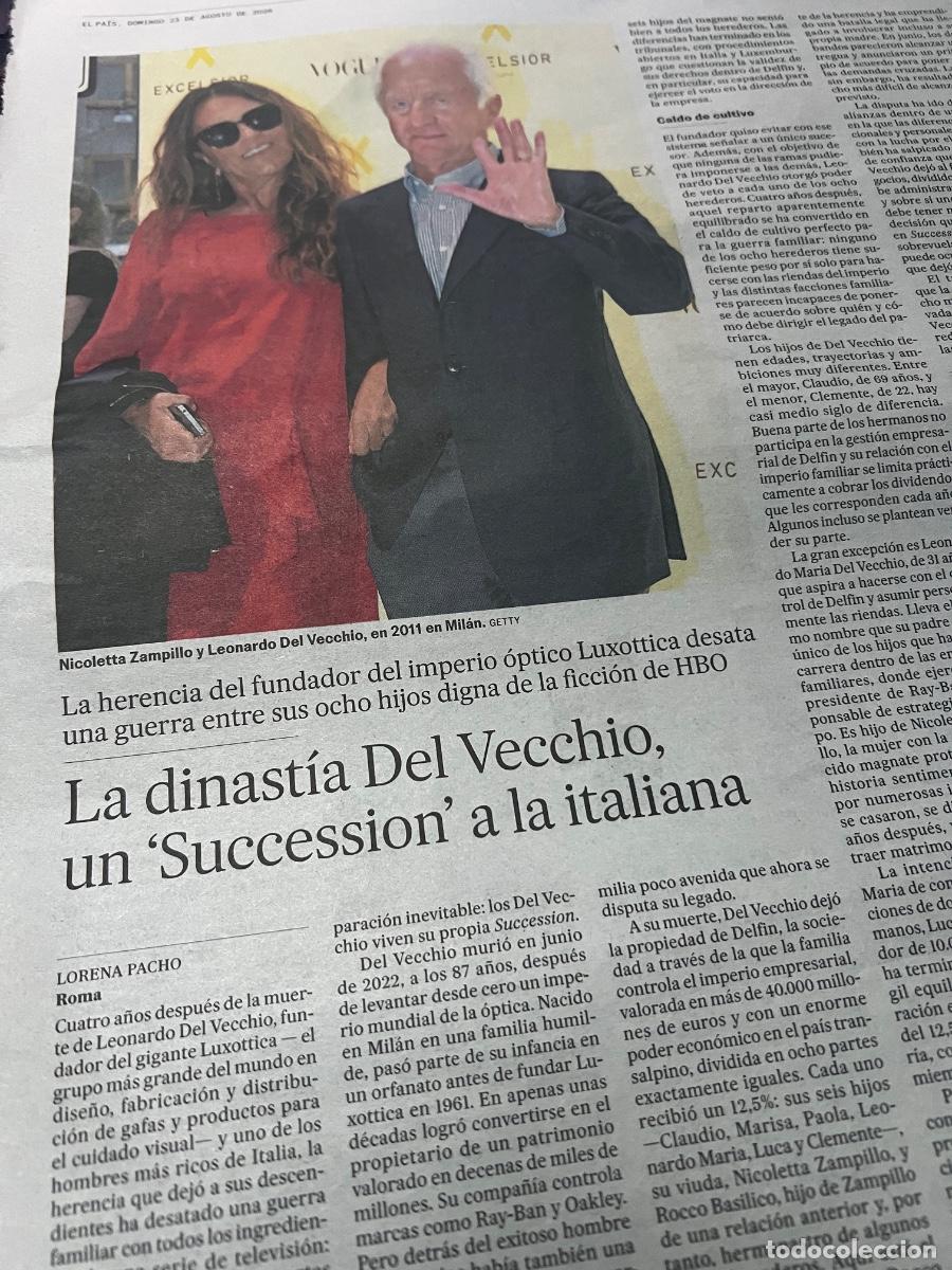 Coleccionismo de peri&oacute;dico El Pa&iacute;s: Art&iacute;culo de prensa sobre la dinast&iacute;a empresarial DEL VECCHIO. &Oacute;PTICA LUXOTTICA.