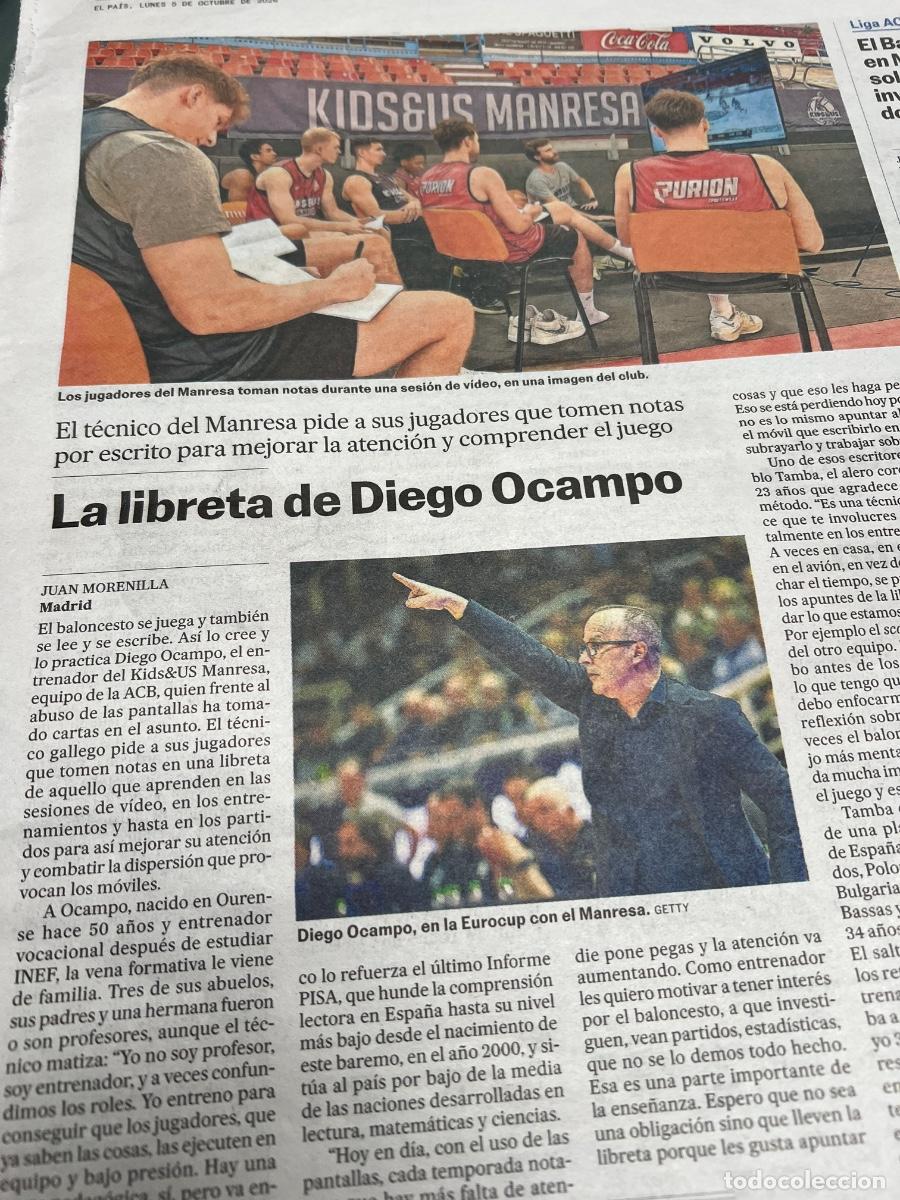 Coleccionismo de peri&oacute;dico El Pa&iacute;s: Art&iacute;culo prensa sobre DIEGO OCAMPO. Entrenador Manresa Baloncesto.