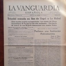 Coleccionismo Periódico La Vanguardia: ENTRADA TROPAS FRANQUISTAS SEO URGEL Y LA BISBAL AZAÑA FRONTERA SUIZA LA VANGUARDIA AÑO 1939. Lote 312364508