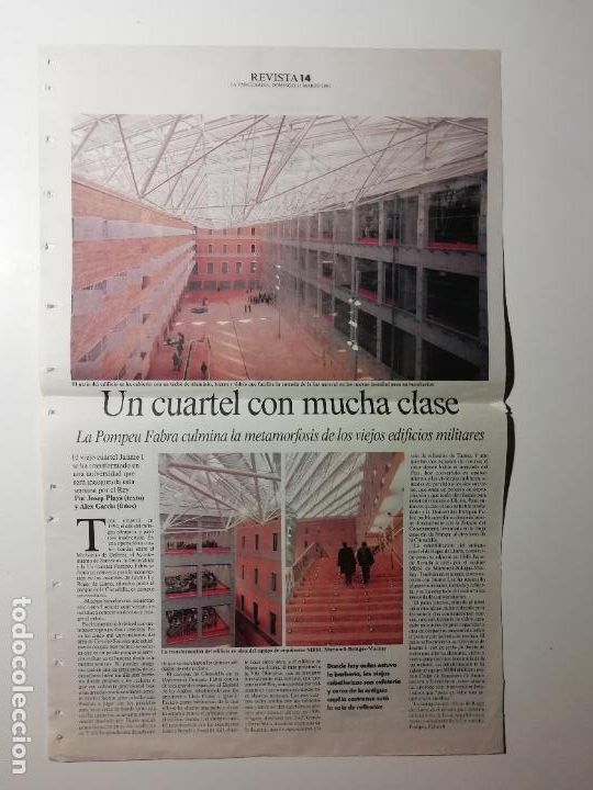 Collection Newspaper La Vanguardia: Recorte Un cuartel con mucha clase Universitat Pompeu Fabra 2001 Arquitectura