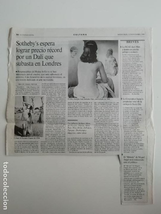 Collectionnisme Journal La Vanguardia: Recorte Subasta Dal&iacute; Sothebys Londres Arte Cultura 22 XI 2000