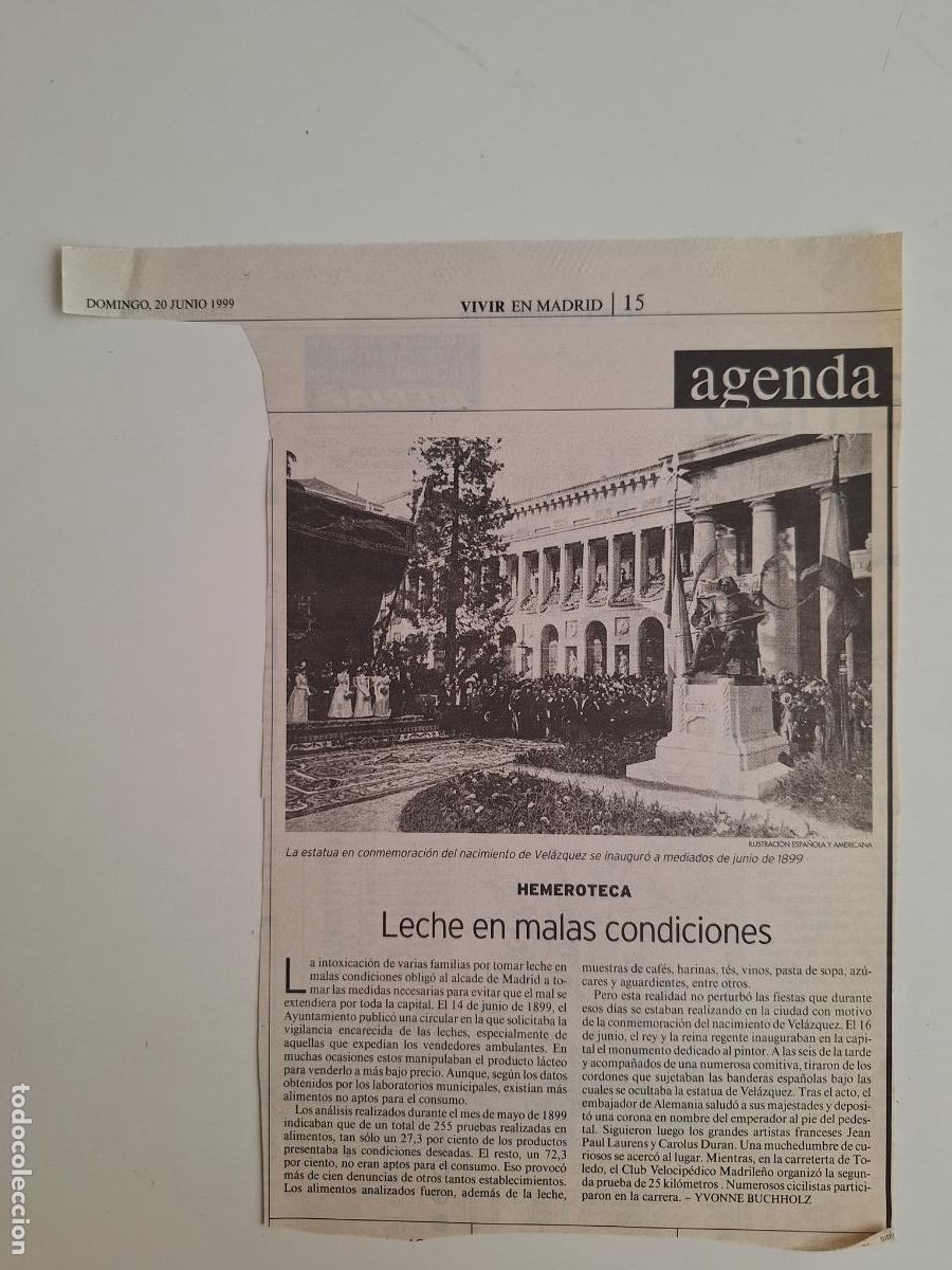 Collectionnisme Journal La Vanguardia: Recorte Estatua de Vel&aacute;zquez Museo del Prado Madrid 1999