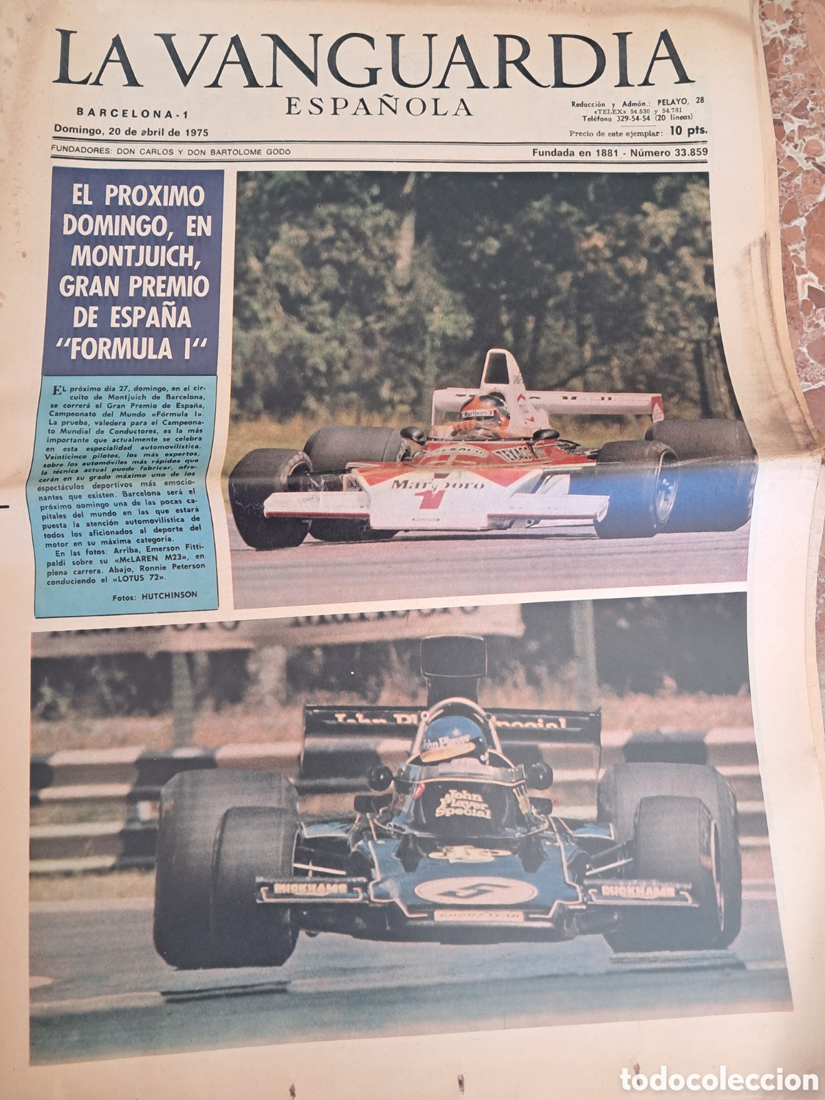 Collezionismo Peri&oacute;dico La Vanguardia: La Vanguardia el &uacute;ltimo gran premio de f&oacute;rmula I en Montju&iuml;c 20/04/1975