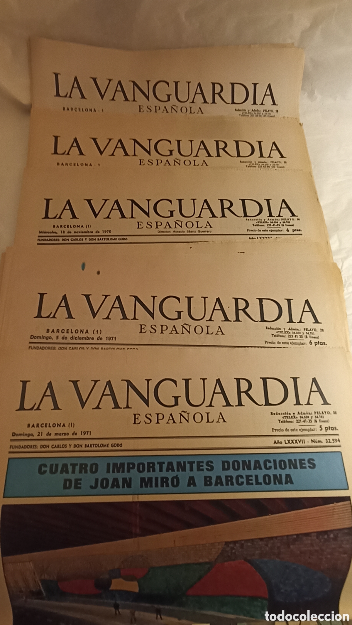 Coleccionismo Peri&oacute;dico La Vanguardia: 24 portadas de La Vanguardia Espa&ntilde;ola 1970-1979