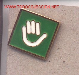 Pins de colecci&oacute;n: 13-publi78. Pin anagrama mano con fondo verde
