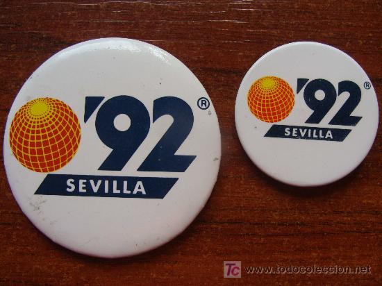 Pins de colecci&oacute;n: 2 BROCHES DE 1991. EXPOSICI&Oacute;N UNIVERSAL SEVILLA 1992. GRANDE Y MEDIANO. PERFECTOS.