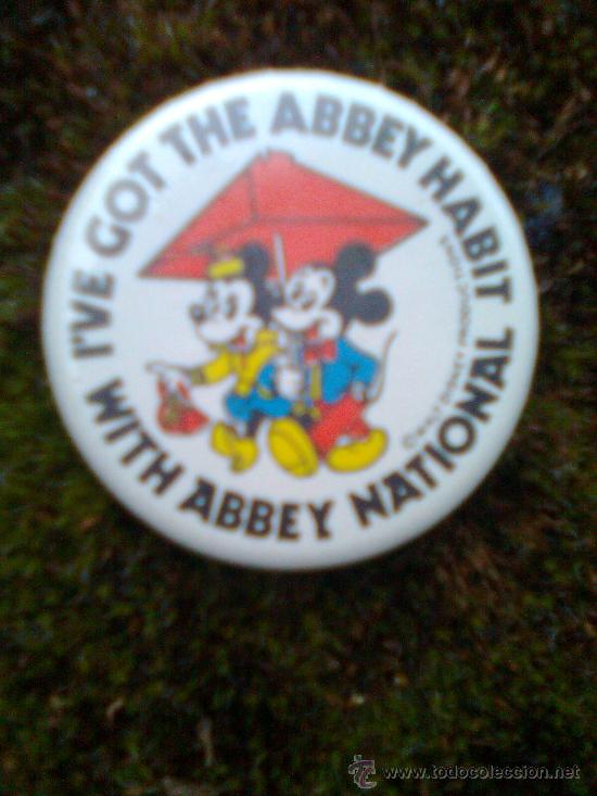 Pins de colecci&oacute;n: Antigua Chapa inglesa 80&acute;s-Mediana 3,70 cms-Walt Disney oficial Mickey & Minnie Mouse-Abbey National