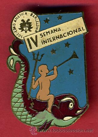 Pins e Spille di collezione: super pin , sociedad atletica barcelona semana inter ,  2   x  3,50  cms. chapa con aguja en reverso