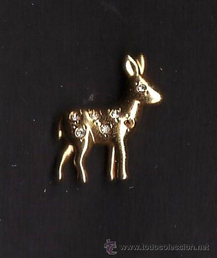 Pins de colecci&oacute;n: pin / bisuteria - bambi / ciervo - metal dorado en relieve con piedras brillantes incrustadas