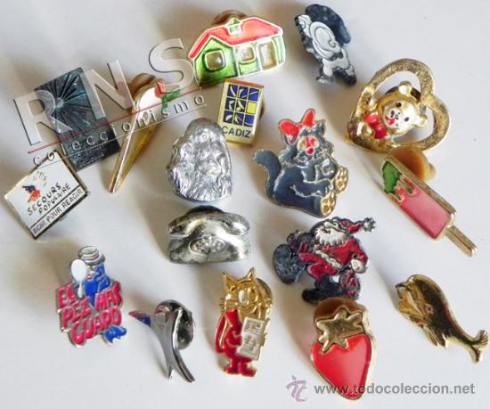 Pins de colecci&oacute;n: GRAN LOTE 17 PINS - HELADO TEL&Eacute;FONO BALLENA PAP&Aacute; NOEL C&Aacute;DIZ OSITO GATO PERRO SEVILLA CASA - PIN