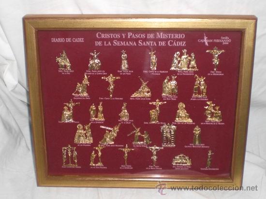 Pins de colecci&oacute;n: Colecci&oacute;n completa insignias de Cristos y Pasos de misterio de la Semana Santa de C&aacute;diz. Con marco.