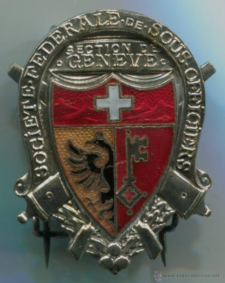Pins de colecci&oacute;n: Precioso alfiler esmaltado. Suiza, Sociedad federal de Suboficiales, secci&oacute;n Ginebra. 30 x 24 mm.
