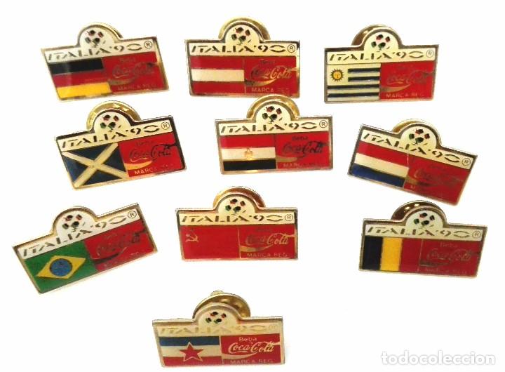 Pins de colecci&oacute;n: LOTE 10 PINS MUNDIAL ITALIA 90 *** COCA COLA