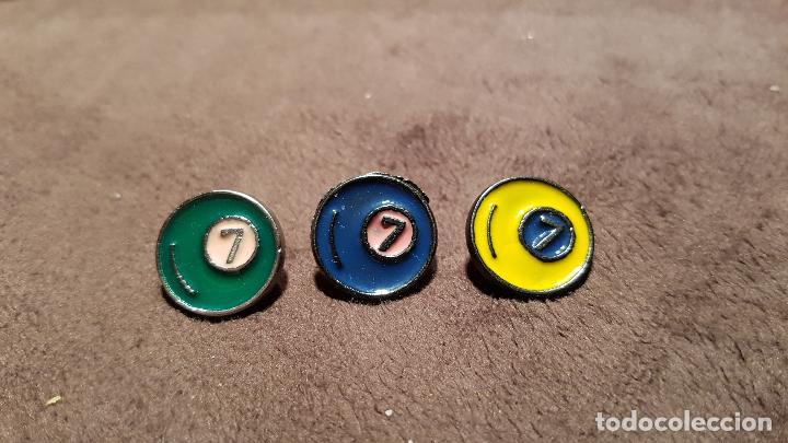 Pins de colecci&oacute;n: PIN PINS LOTE COLECCI&Oacute;N DE TRES BOLAS DE BILLAR N&Uacute;MERO 7 DIFERENTES COLORES ( CURIOSAS INSIGNIAS )