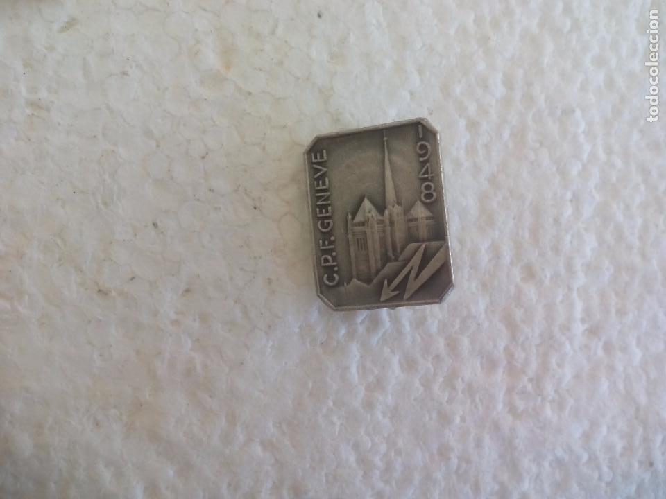 Pins de colecci&oacute;n: Antigua insignia, pin o broche 1948 de Ginebra, Suiza. C.P.F. Geneve Swiss