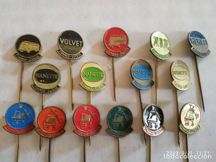 Pins de colecci&oacute;n: Lote de 15 Pins Met&aacute;licos de Alfiler con publicidad de la compa&ntilde;&iacute;a Franco Suiza diferentes esmaltado