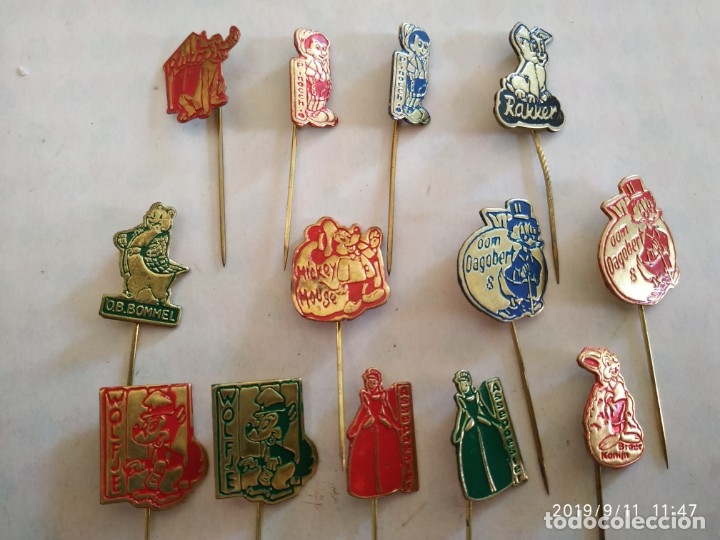 Pins de colecci&oacute;n: Lote de 13 Pins Met&aacute;licos de Alfiler personajes Disney diferentes esmaltados antiguos