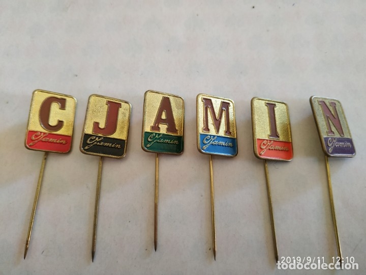 Pins de colecci&oacute;n: Lote de 6 Pins Met&aacute;licos de Alfiler Letras Cjamin Publicidaddiferentes antiguos