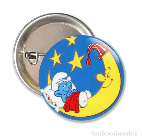 Pins de colecci&oacute;n: CHAPA ALFILER 38 MM - COMIC DIBUJOS ANIMADOS LOS PITUFOS - PEREZOSO LUNA