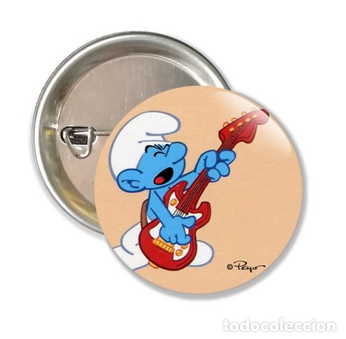 Pins de colecci&oacute;n: CHAPA ALFILER 38 MM - COMIC DIBUJOS ANIMADOS LOS PITUFOS - MUSICO GUITARRISTA