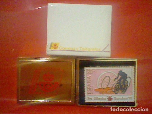 Pins de colecci&oacute;n: BARCELONA 92 OLIMPIADASPIN CORREOS HECHO MANO ESTUCHE Y CAJA CICLISMO
