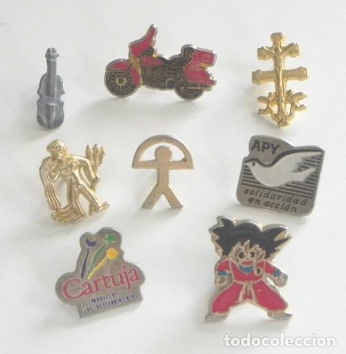 Pins de colecci&oacute;n: LOTE DE PINS VARIADOS - MOTO - INDALO - GOKU - CARTUJA DE SEVILLA - APY - CRUZ - VIOL&Iacute;N - DIOS - PIN