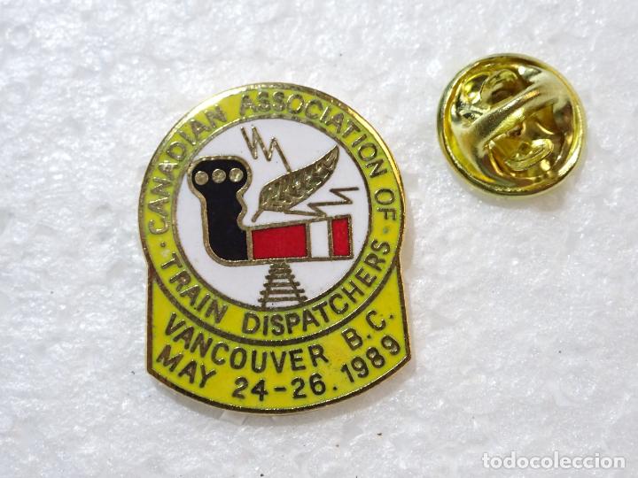 Pins de cole&ccedil;&atilde;o: PIN DE TRENES FERROCARRILES. CANAD&Aacute; ESTADOS UNIDOS. CONTROLADORES TR&Aacute;FICO FERROVIARIO VANCOUVER 1989