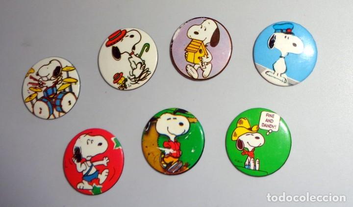 Pins de colecci&oacute;n: LOTE DE 7 CHAPAS de IMPERDIBLE PIN PINS - SNOOPY - ORIGINAL de &Eacute;POCA - A&Ntilde;OS 80 - CHAPA