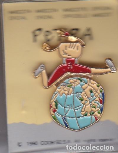 Pins de colecci&oacute;n: PIN DE PETRA SALTANDO EL MUNDO - DE LAS OLIMPIADAS DE BARCELONA 92 EN SU ESTUCHE ORIGINAL (NUEVO)