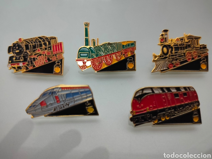 Pins de colecci&oacute;n: 5x PINS LOCOMOTORAS TRENES ANTIGUOS
