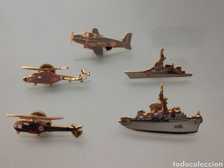 Pins de colecci&oacute;n: 5x PINS BARCOS HELIC&Oacute;PTEROS Y AVION DE GUERRA MARINES