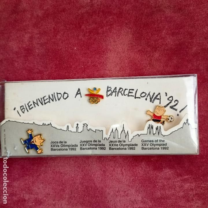 Pins de colecci&oacute;n: PIN COBI BIENVENIDO A BARCELONA' 92 3 PINS . En Cajita Original. B con pegatina
