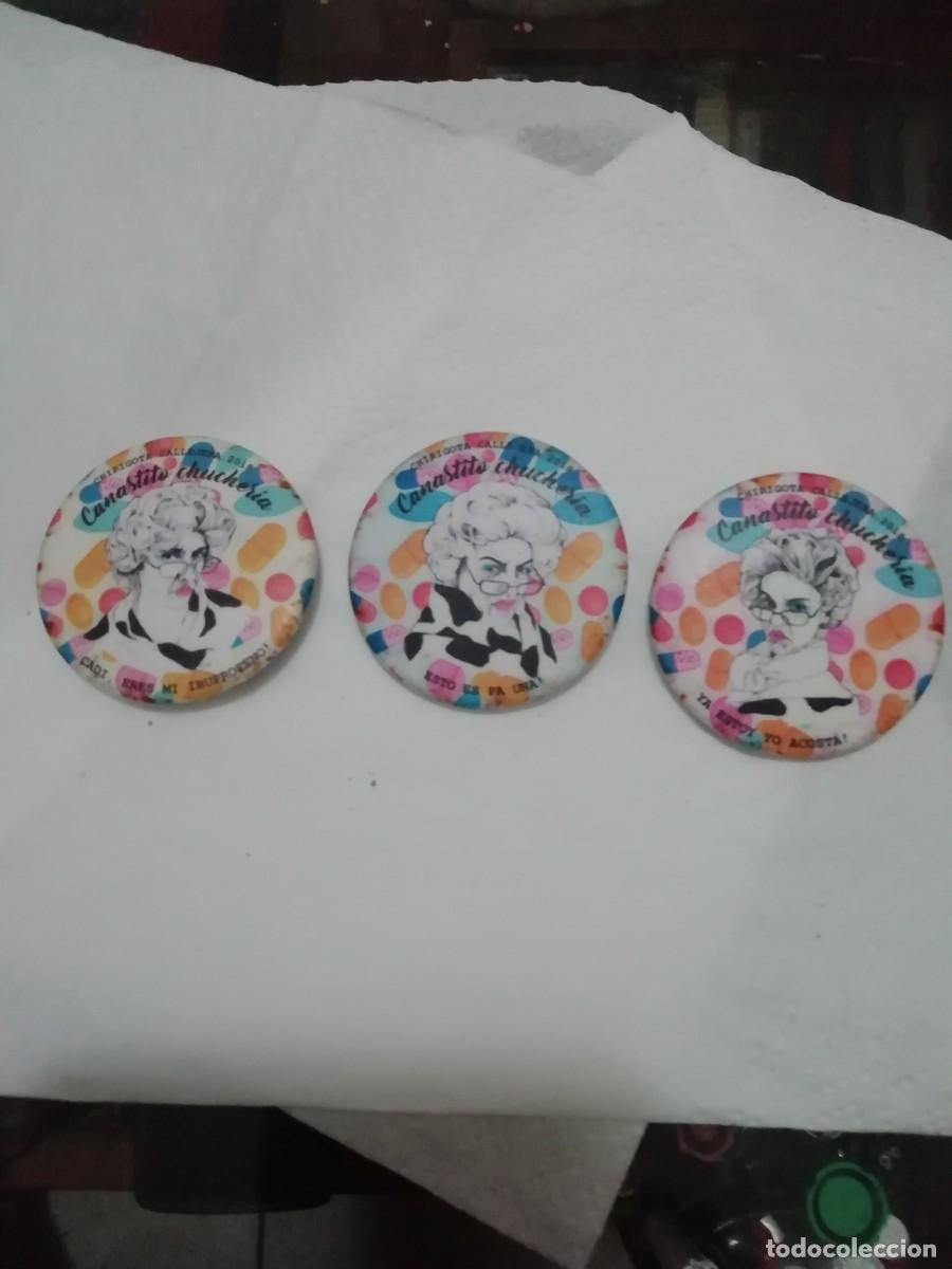 Pins de colecci&oacute;n: Carnaval de C&aacute;diz 3 chapas distintas chirigota callejera canastuto chucheria lemas distintos