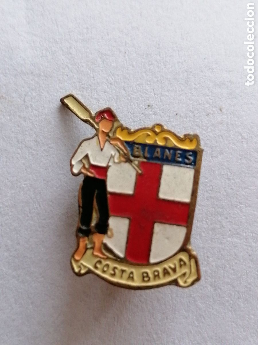 Pin's de collection: Pin ins&iacute;gnia imperdible color heraldico Blanes Costa Brava municipio poblacions