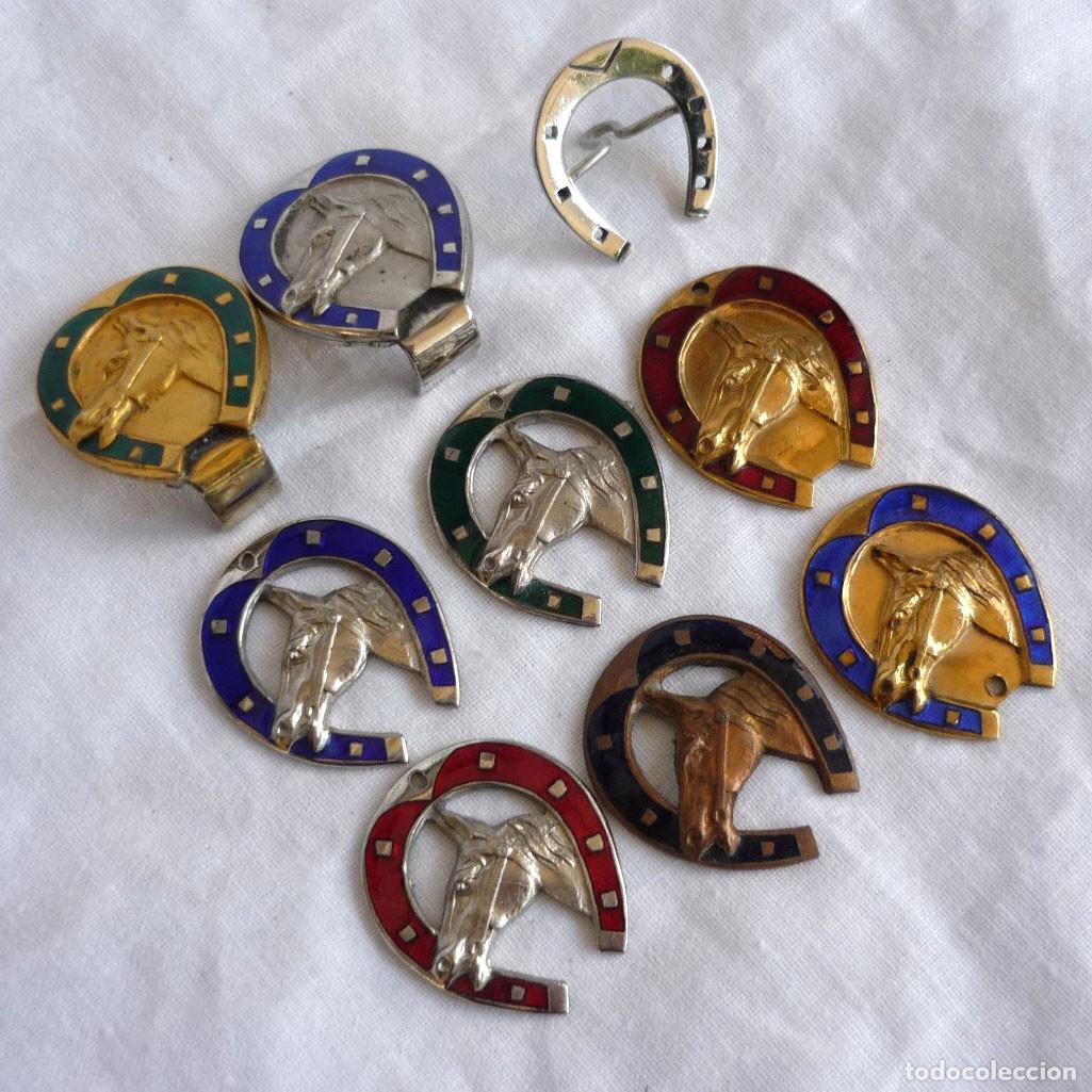 Pins e Spille di collezione: 9 insignias en metal lacado herradura de la suerte con caballo H&iacute;pica